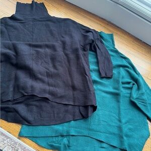 Women's Anrabess Black and Green Turtleneck Sweater Set